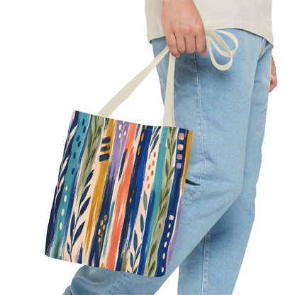 Colorful Abstract Botanical Stripe Tote Bag
