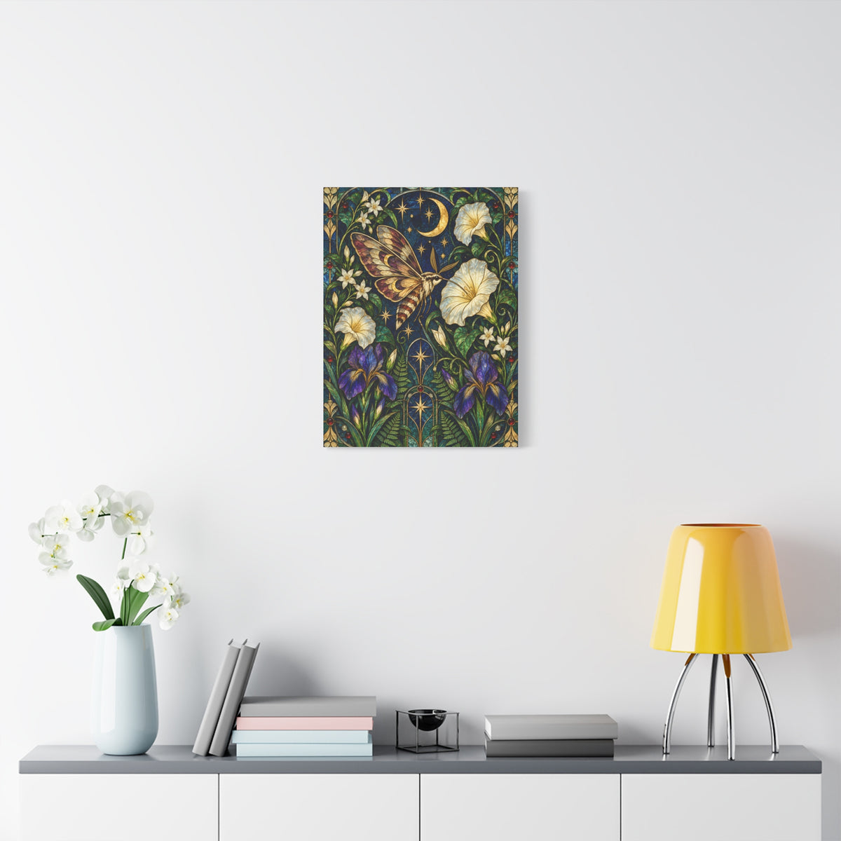 Moonlit Moth & Floral Botanical Print - 5 sizes
