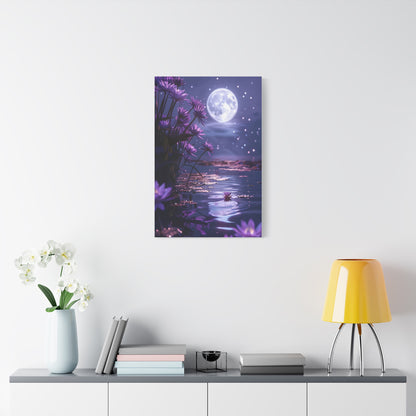 Moonlit Lotus Reverie – Purple Water Lily Moonlight Wall Art