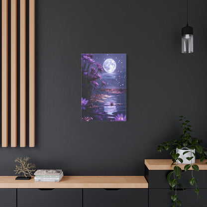 Moonlit Lotus Reverie – Purple Water Lily Moonlight Wall Art