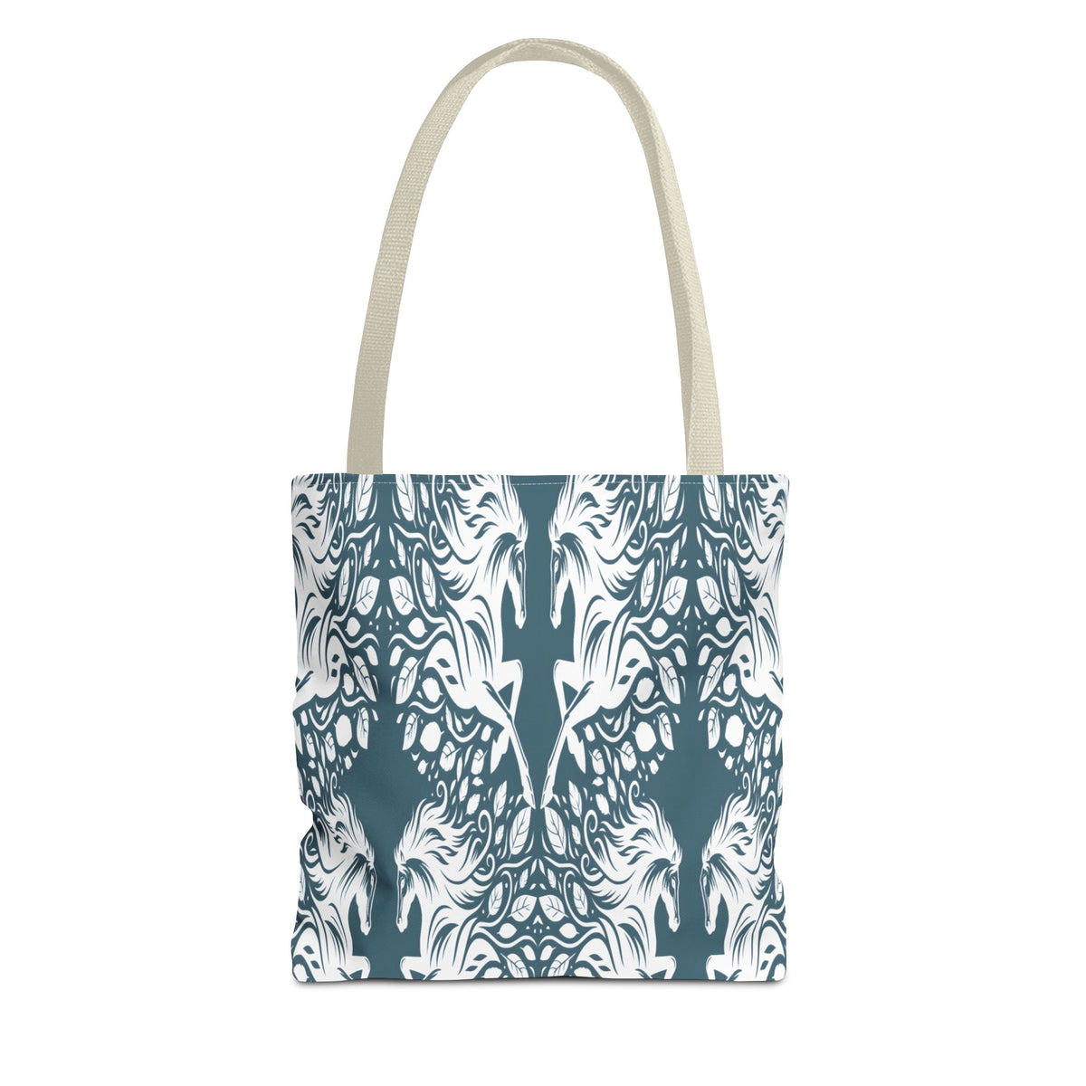 Abstract Teal Symmetry Tote Bag — All-Over-Print Artistic Pattern