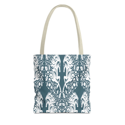 Abstract Teal Symmetry Tote Bag — All-Over-Print Artistic Pattern